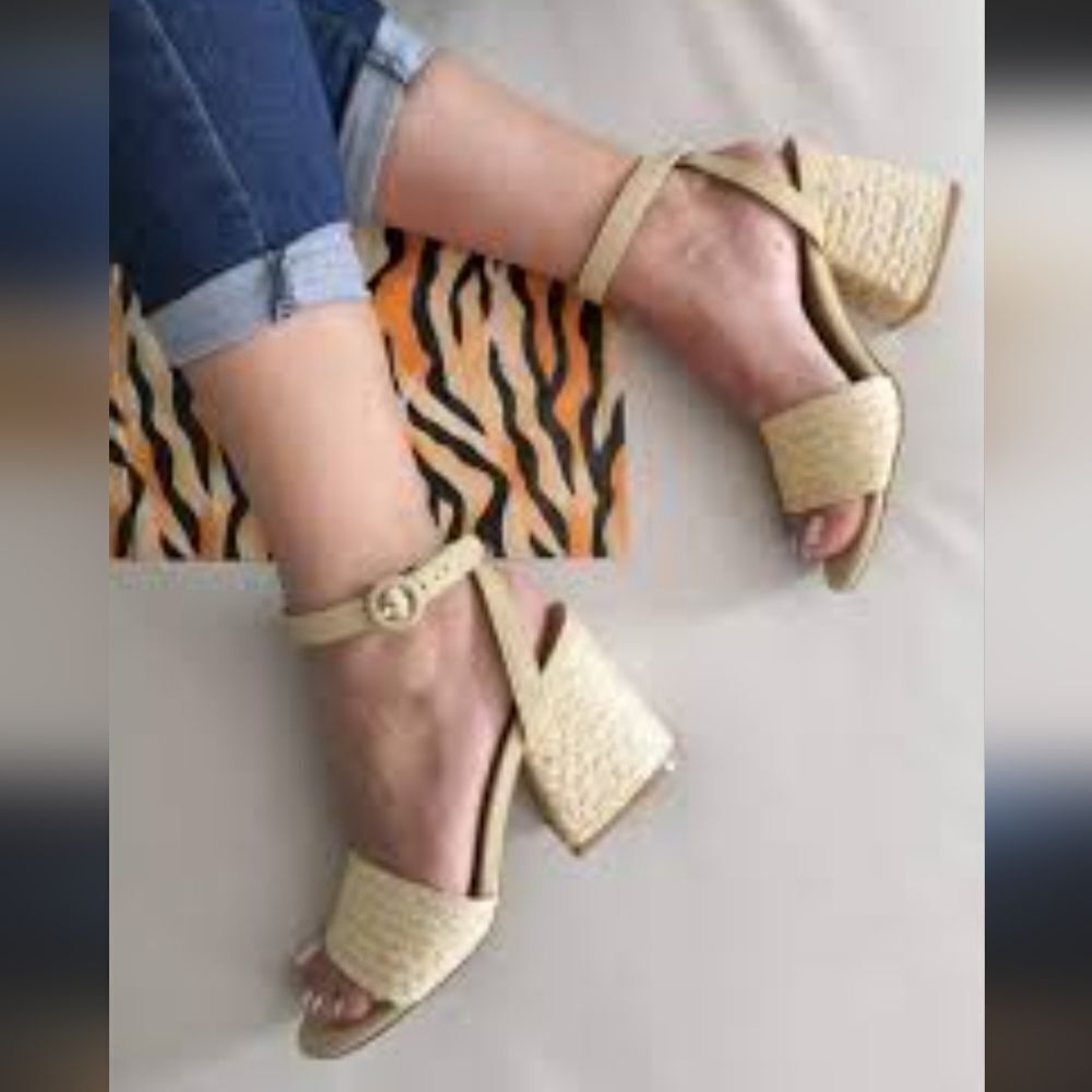 BRAND NEW BAMBOO MADDY-02 RAFFIA BLOCK HEEL BRAIDED STRAP SANDAL